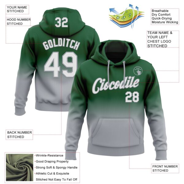 Custom Stitched Green White-Gray Fade Fashion Sports Pullover Sweatshirt Hoodie