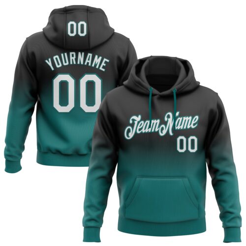 FadeFashion2006 Custom Stitched Black White-Teal Fade Fashion Sports Pullover Sweatshirt Hoodie
