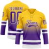 Custom Yellow Purple-White Fade Fashion Hockey Lace Neck Jersey