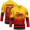 Custom Yellow Red-Black Fade Fashion Hockey Lace Neck Jersey