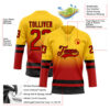 Custom Yellow Red-Black Fade Fashion Hockey Lace Neck Jersey