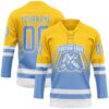 Custom Yellow Light Blue-White Fade Fashion Hockey Lace Neck Jersey