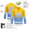 Custom Yellow Light Blue-White Fade Fashion Hockey Lace Neck Jersey
