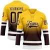 Custom Yellow Brown-White Fade Fashion Hockey Lace Neck Jersey