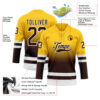Custom Yellow Brown-White Fade Fashion Hockey Lace Neck Jersey