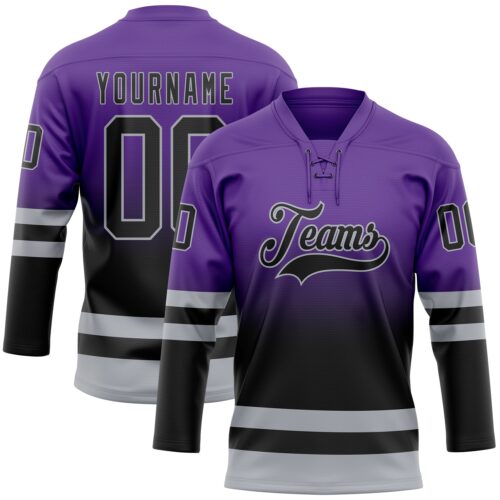 Custom Purple Black-Gray Fade Fashion Hockey Lace Neck Jersey