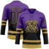 Custom Purple Black-Old Gold Fade Fashion Hockey Lace Neck Jersey