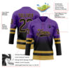 Custom Purple Black-Old Gold Fade Fashion Hockey Lace Neck Jersey
