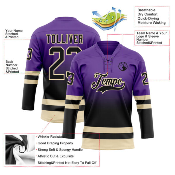 Custom Purple Black-Cream Fade Fashion Hockey Lace Neck Jersey