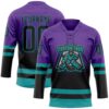 Custom Purple Black-Teal Fade Fashion Hockey Lace Neck Jersey
