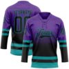 Custom Purple Black-Teal Fade Fashion Hockey Lace Neck Jersey