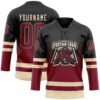 Custom Black Crimson-Cream Fade Fashion Hockey Lace Neck Jersey