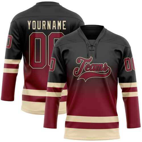 FadeFashion2140 Custom Black Crimson-Cream Fade Fashion Hockey Lace Neck Jersey