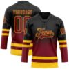 Custom Black Crimson-Yellow Fade Fashion Hockey Lace Neck Jersey