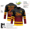 Custom Black Crimson-Yellow Fade Fashion Hockey Lace Neck Jersey