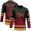 Custom Black Crimson-Old Gold Fade Fashion Hockey Lace Neck Jersey