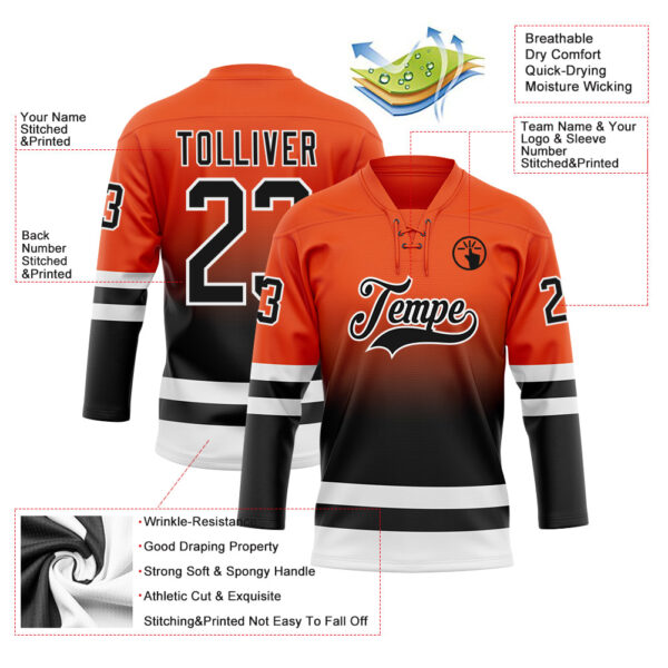 Custom Orange Black-White Fade Fashion Hockey Lace Neck Jersey