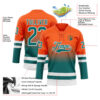 Custom Orange Teal-White Fade Fashion Hockey Lace Neck Jersey