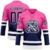 Custom Pink Navy-White Fade Fashion Hockey Lace Neck Jersey