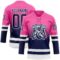 Custom Pink Navy-White Fade Fashion Hockey Lace Neck Jersey