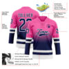 Custom Pink Navy-White Fade Fashion Hockey Lace Neck Jersey