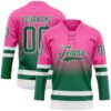 Custom Pink Kelly Green-White Fade Fashion Hockey Lace Neck Jersey