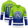 Custom Neon Green Royal-White Fade Fashion Hockey Lace Neck Jersey