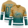 Custom Old Gold Teal-White Fade Fashion Hockey Lace Neck Jersey