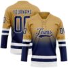 Custom Old Gold Navy-White Fade Fashion Hockey Lace Neck Jersey