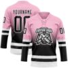 Custom Light Pink Black-White Fade Fashion Hockey Lace Neck Jersey