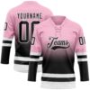 Custom Light Pink Black-White Fade Fashion Hockey Lace Neck Jersey