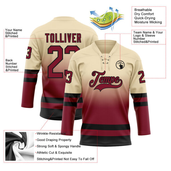 Custom Cream Crimson-Black Fade Fashion Hockey Lace Neck Jersey