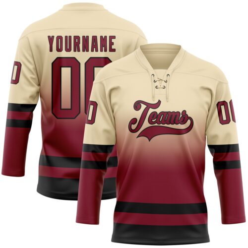 FadeFashion2163 Custom Cream Crimson-Black Fade Fashion Hockey Lace Neck Jersey