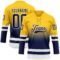 Custom Yellow Navy-White Fade Fashion Hockey Lace Neck Jersey
