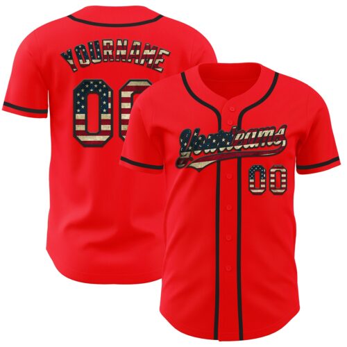 FireRed0006 Custom Fire Red Vintage USA Flag-Black Authentic Baseball Jersey