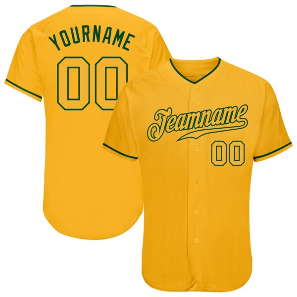 Custom Gold Gold-Green Authentic Baseball Jersey
