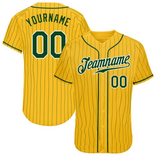 Gold0098 Custom Yellow Green Pinstripe Green-White Authentic Baseball Jersey