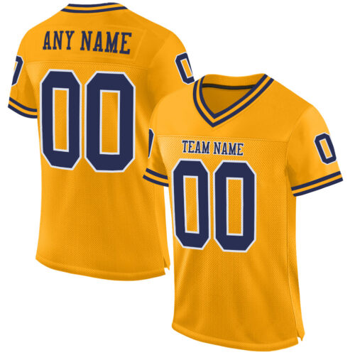Gold0125 Custom Gold Navy-White Mesh Authentic Throwback Football Jersey