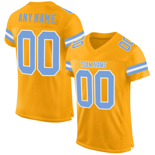 Gold0149 Custom Gold Light Blue-White Mesh Authentic Football Jersey