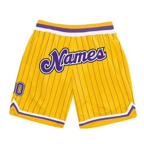 Gold0223 Custom Gold Black Pinstripe Purple-White Authentic Basketball Shorts