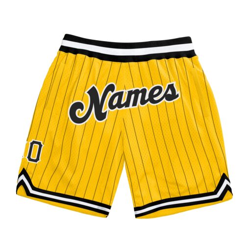 Gold0224 Custom Gold Black Pinstripe Black-White Authentic Basketball Shorts