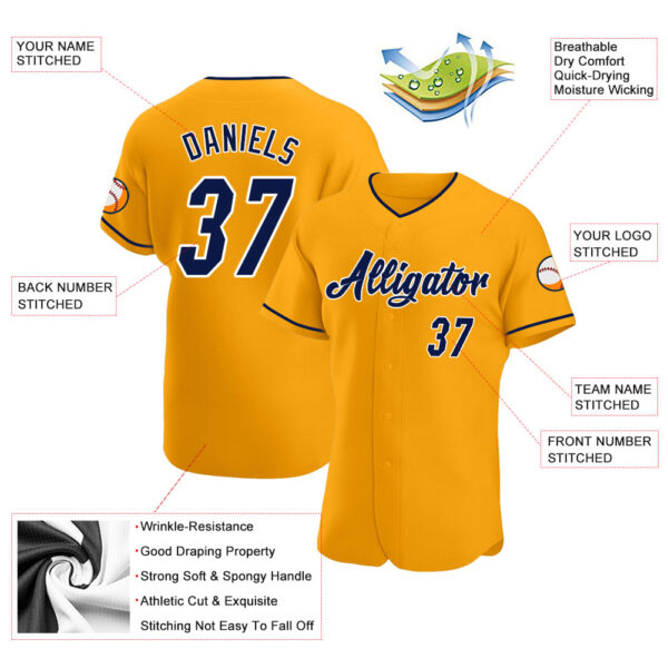 Custom Gold Navy-White Authentic Baseball Jersey