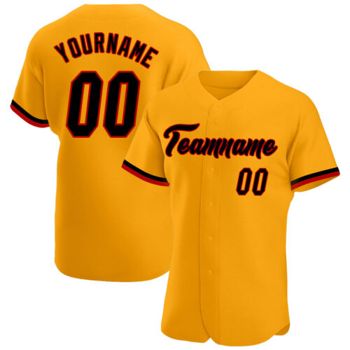 Gold0236 Custom Gold Black-Red Authentic Baseball Jersey