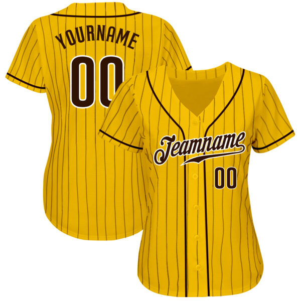 Custom Yellow Brown Pinstripe Brown-White Authentic Baseball Jersey