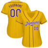 Custom Yellow Purple Pinstripe Purple-White Authentic Baseball Jersey