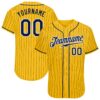 Custom Yellow Navy Pinstripe Navy-White Authentic Baseball Jersey