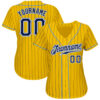 Custom Yellow Navy Pinstripe Navy-Light Blue Authentic Baseball Jersey