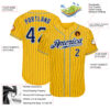 Custom Yellow Navy Pinstripe Navy-Light Blue Authentic Baseball Jersey