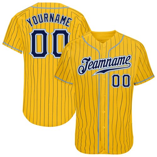 Gold0261 Custom Yellow Navy Pinstripe Navy-Light Blue Authentic Baseball Jersey
