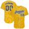 Custom Yellow Navy Pinstripe Navy-Light Blue Authentic Baseball Jersey